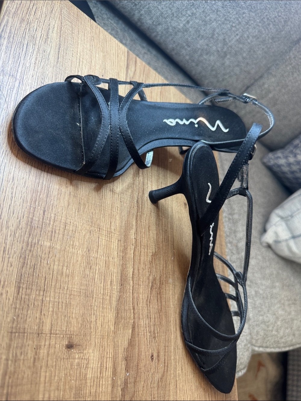 Nina Black Strappy Pointed-Toe Sandals